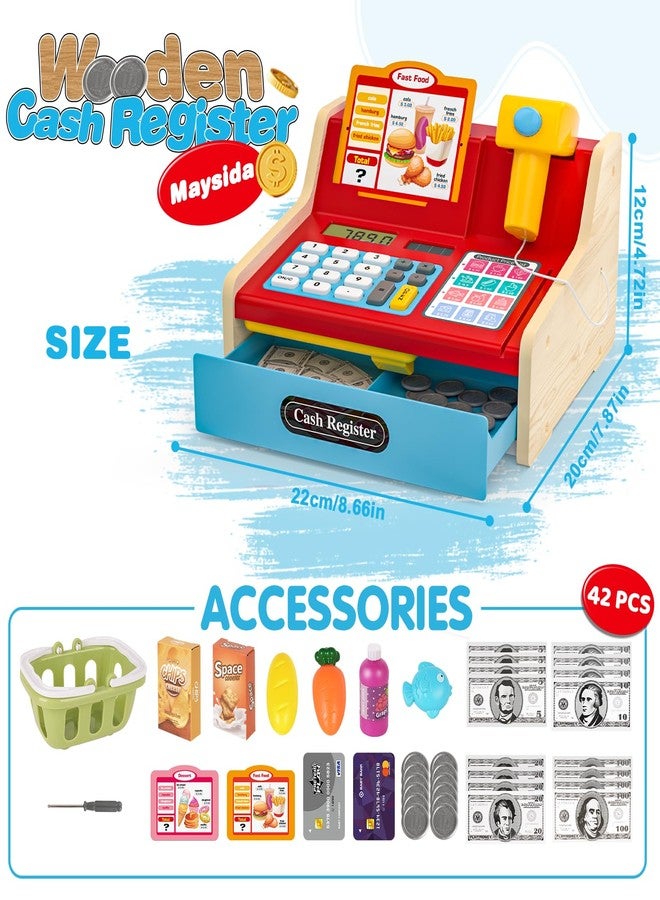maysida 2026 Wooden Toy Cash Register for Kids,Rechargeable Counting Wood Cash Register Toys, Kids Cash Register with Scanner Realistic for Boy Girl Age 2-4 4-8, Pretend Toy Role-Playing Birthday Ideals Gift - Image 5